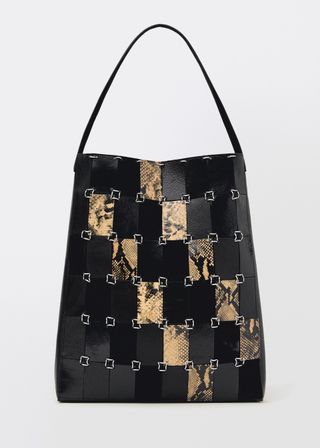 MANGO, Combined-Patchwork Leather Shopper Bag 