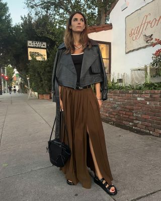 Influencer wearing a brown skirt