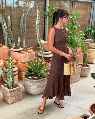 Influencer wearing a brown skirt