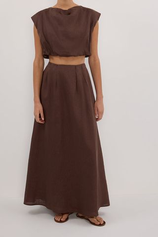 Amy Choc Linen Midi Skirt