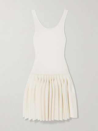 Pleated Jersey and Stretch-Knit Mini Dress