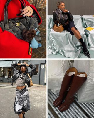 A selection of designer outfits and luxury accessories from @rebeccaferrazwyatt; @mv.tiangue; @chanelmckinsie; @mimi.orere