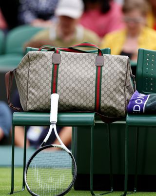 A close-up image of tennis player Jannik Sinner's Gucci carry all, which he used at Wimbledon