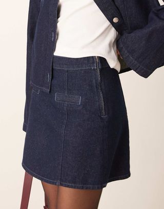 Asos Design Denim Tailored Mini Skirt With Seam Details in Indigo