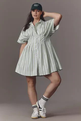 The Tobie Button-Front Pleated Shirt Dress by Exquise: Mini Edition