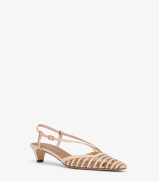 Fendi Ffoldpink and Beige Leather Low-Heeled Slingbacks