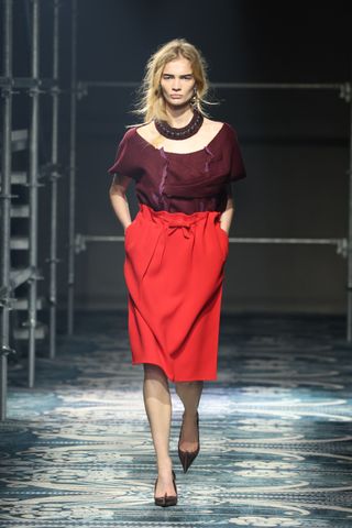 Prada AW205 red skirt and jumper