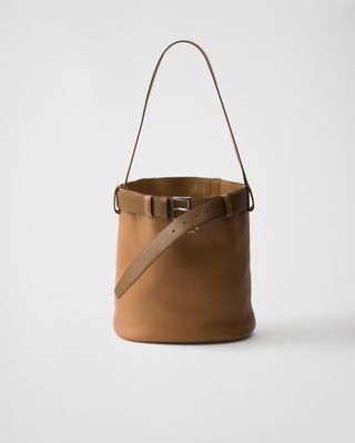 Prada Buckle Leather Bucket Bag With Belt