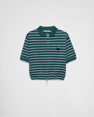 Cropped Striped Piqué Polo Shirt