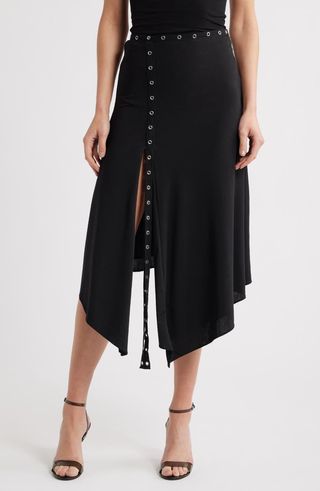 Grommet Asymmetric Midi Skirt