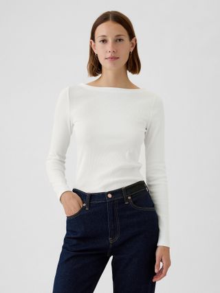 Gap, Modern Rib Cropped Boatneck T-Shirt