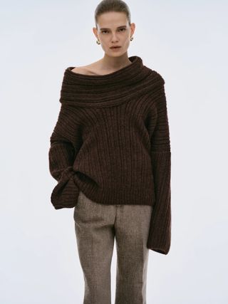 SourceUnknown Becca Oversized High Roll Knit Pullover, Chocolate