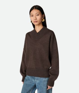 Women's Double Cotton Jumper in Dark Chestnut