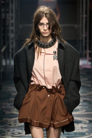 a Prada model on the fall/winter 2025 runway during Milan Fashion Week