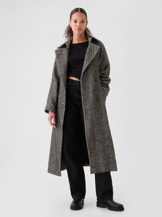 Gap, Double-Breasted Herringbone Belted Trench Coat