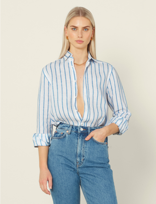 The Boyfriend: Linen, Blue Stripe