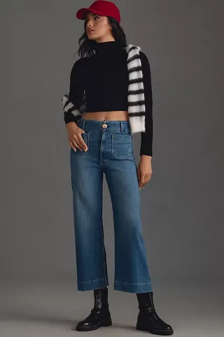 The Colette Denim Cropped Wide-Leg Jeans by Maeve