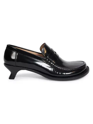 Loewe Tierra 40mm Leather Kitten-Heel Loafer Pumps