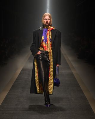 Versace leather trousers and silk shirt from AW25