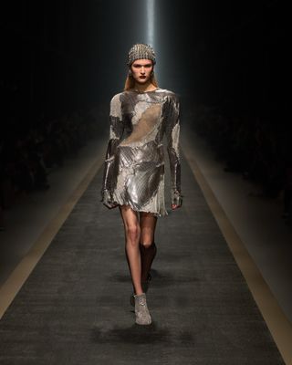 Versace autumn/winter 2025 silver chainmail dress