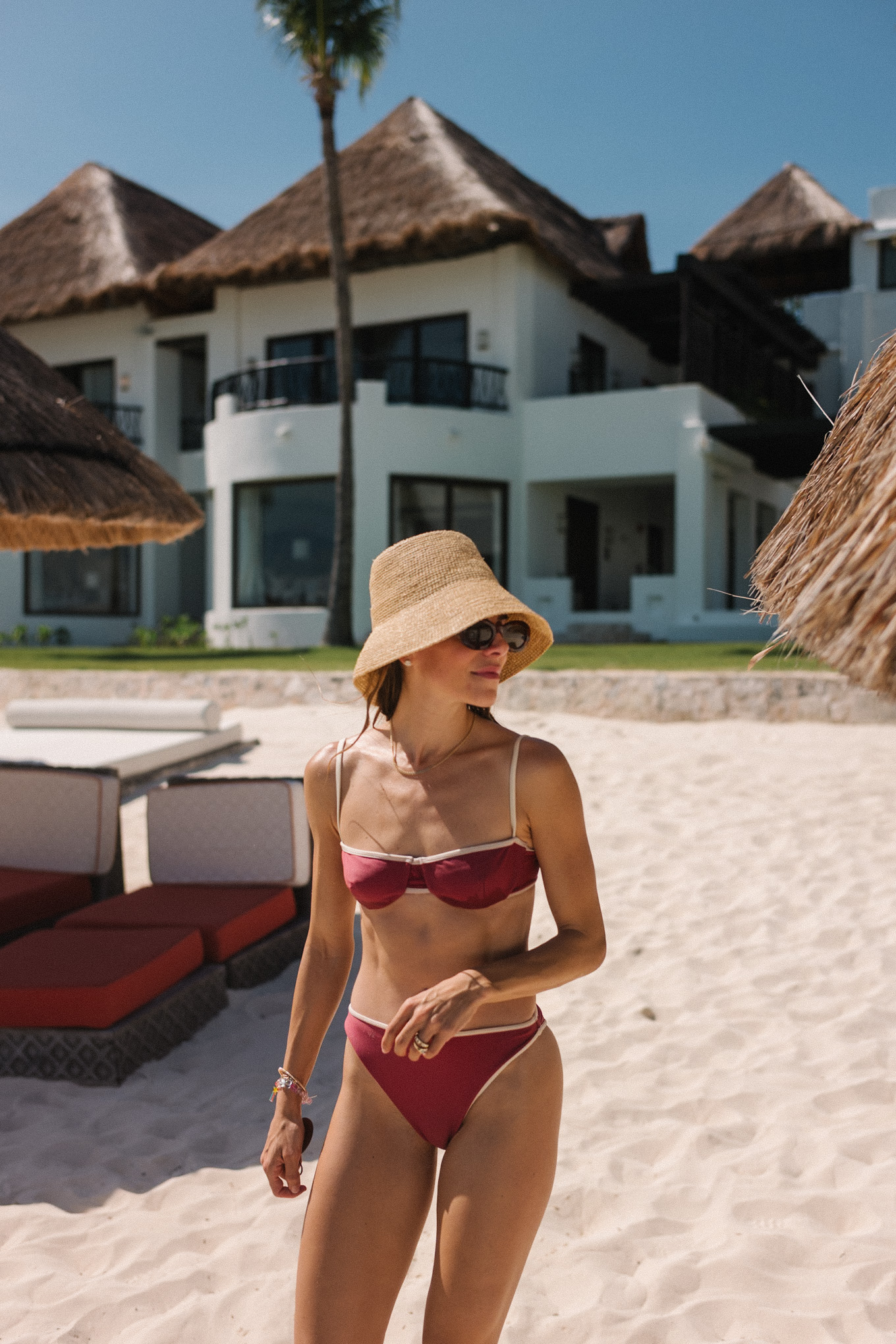 red bikini straw hat