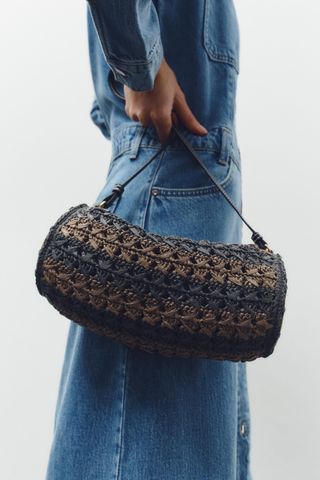 ZARA Raffia Effect Shoulder Bag