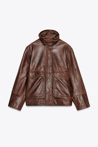 ZARA Zw Collection Limited Edition 100% Leather Bomber Jacket