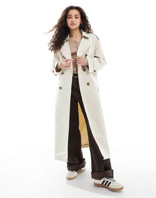 Vero Moda Longline Belted Trench Coat in Oatmeal