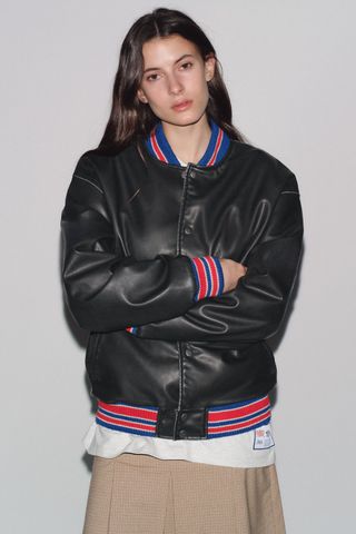 Faux Leather Bomber Jacket