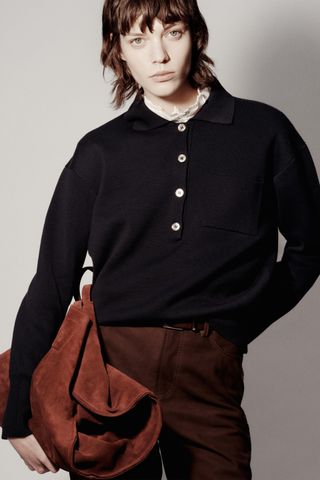 ZARA, Plain Knit Jersey Polo Shirt