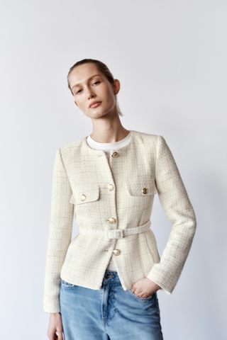 ZARA, Belted Textured Blazer