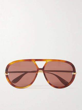 Drop Oversized Aviator-Style Tortoiseshell Recycled-Acetate and Gold-Tone Sunglasses