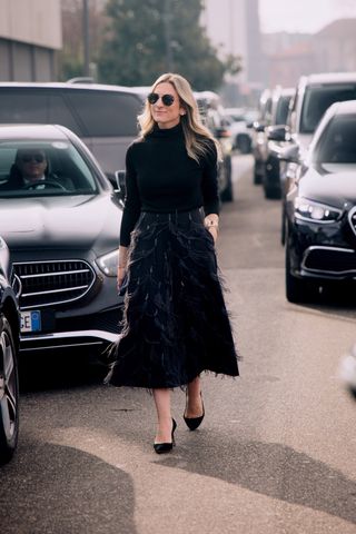 Milan Fashion Week Street Style: Feather skirts