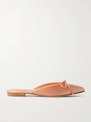 Ballerimu Bow-Detailed Leather-Trimmed Satin Mules