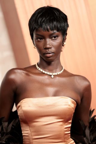 Anok Yai wears a torque necklace to the Oscars 2025