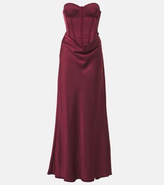 Embellished Draped Satin Corset Gown