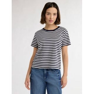 Free Assembly Women's Cotton Cropped Boxy Tee With Short Sleeves, Sizes Xs-Xxl