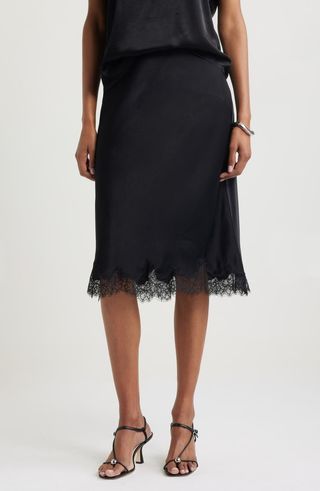 Lace Trim Bias Cut Midi Skirt