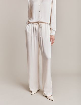 Satin Drawstring Wide Leg Trousers