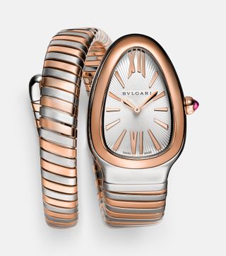 Serpenti Tubogas 35mm 18kt Rose Gold and Stainless Steel Watch With Rubellite