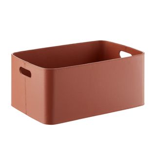 container store, Large Samson Faux Leather Bin Cognac