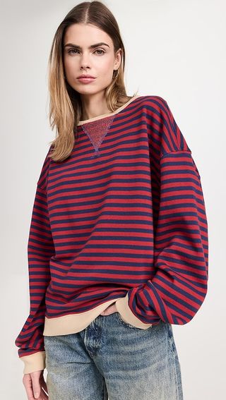 Free People Classic Striped Crew Sweatshirt