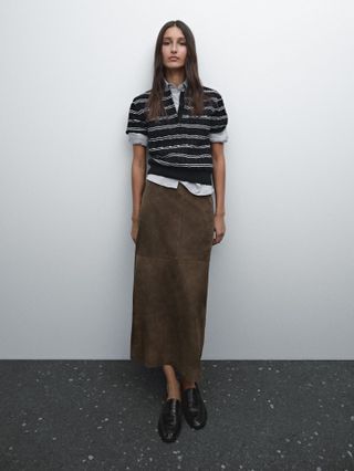 Massimo Dutti, Straight Fit Suede Leather Skirt