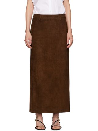 Brown Straight Leather Maxi Skirt