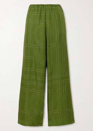 Toteme Embroidered silk-twill wide-leg pants