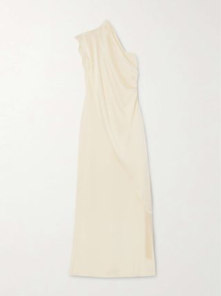 Berenson Draped One-Shoulder Fringed Crepe Gown