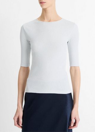 Ribbed Pima Cotton Elbow-Sleeve T-Shirt