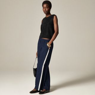 J.Crew, Stratus Side-Stripe Pant in Textured Satin