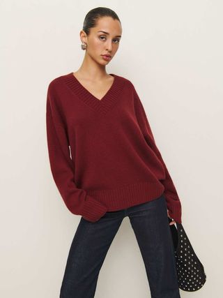 Jadey Cashmere Oversized V-Neck Sweater