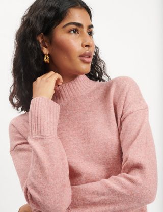 Pink Funnel Neck Longline Knitted Jumper